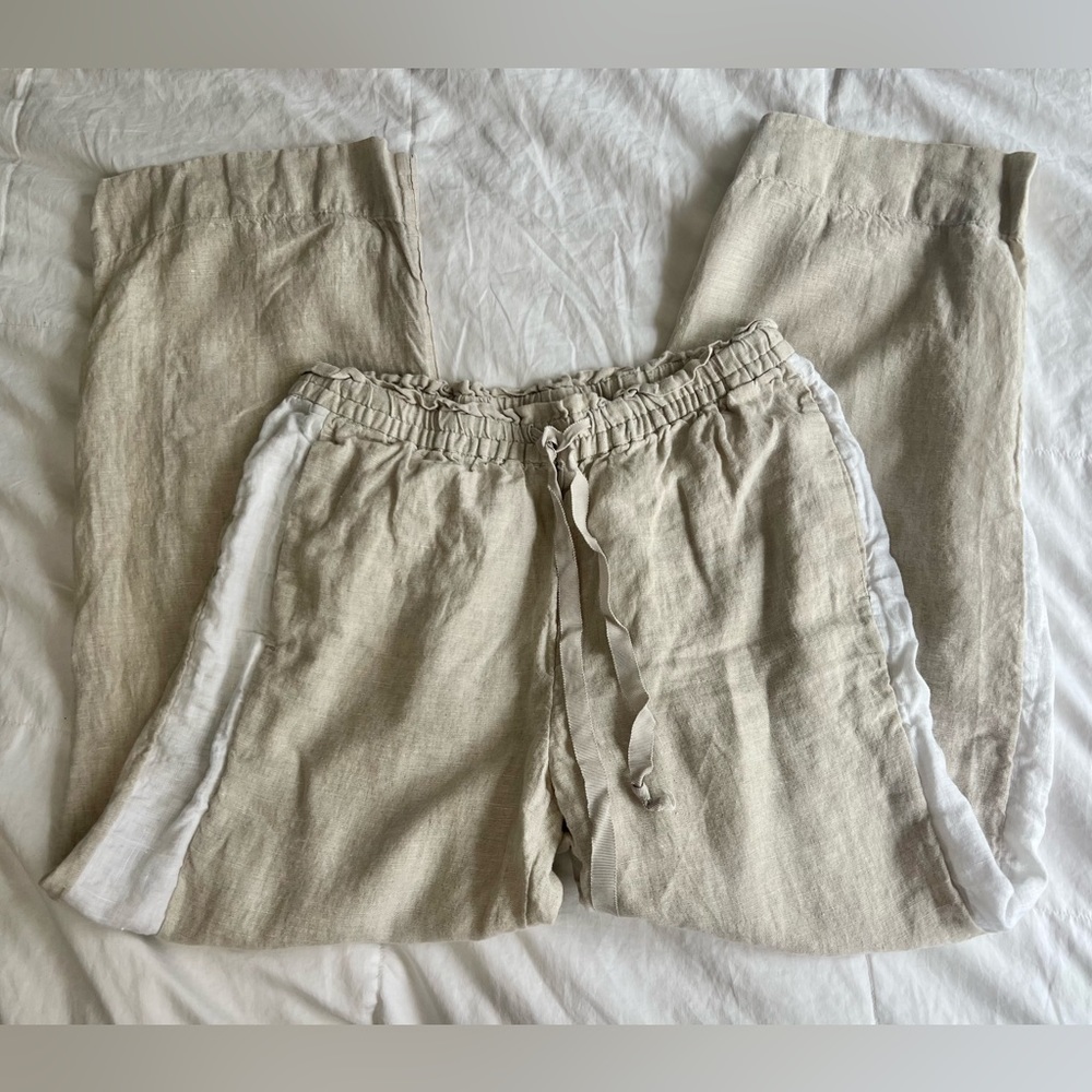 J. Crew Linen Beige + White Stripe Pants [Sz. XS]